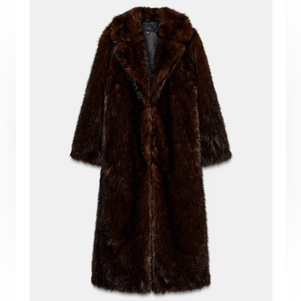 🐻🍂🤎 Zara Luxurious Brown Faux Fur Coat